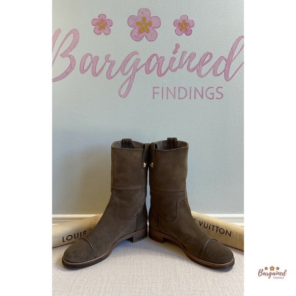 Authentic LOUIS VUITTON Brown Monogram Suede Mahina Mid-Calf Boots US Size 6.5 - Picture 8 of 13